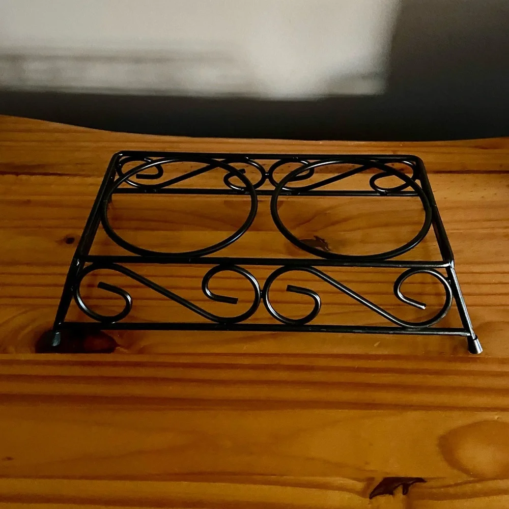 Vintage Dog Food and Water Bowl Stand in Black Metal